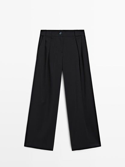 Darted wide-leg trousers