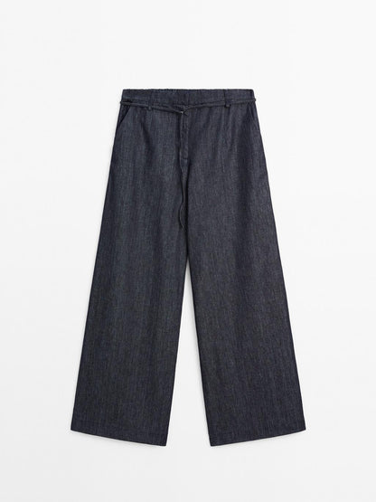 High-waist wide-leg jeans with belt