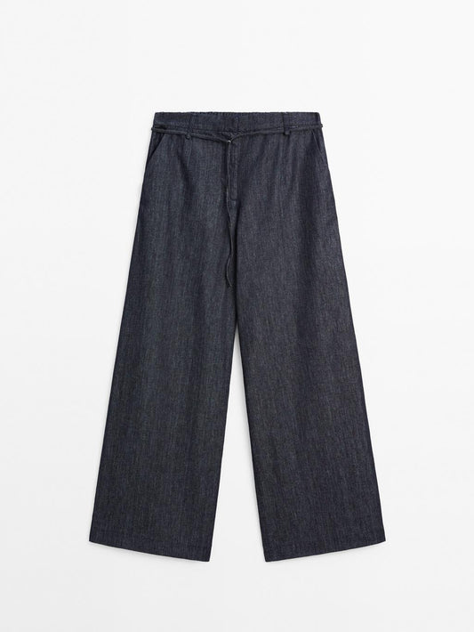 High-waist wide-leg jeans with belt