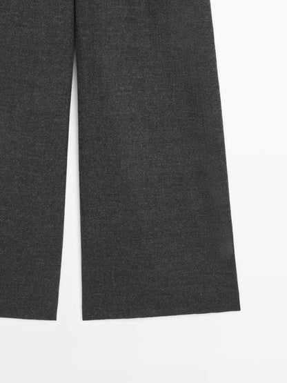 100% wool wide-leg textured trousers