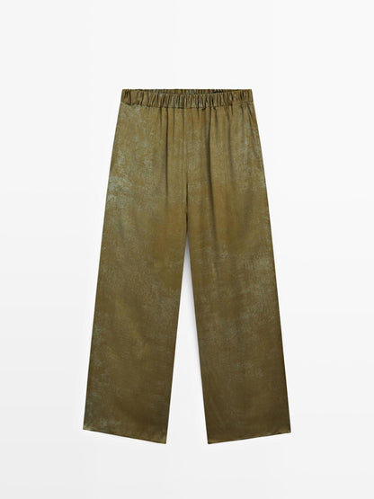 Printed flowing wide-leg trousers