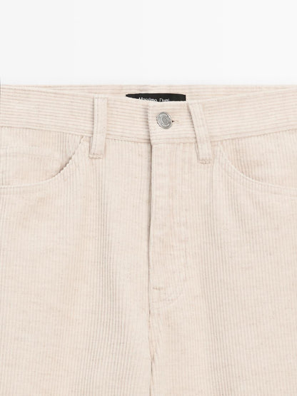 High-waist straight-leg corduroy trousers