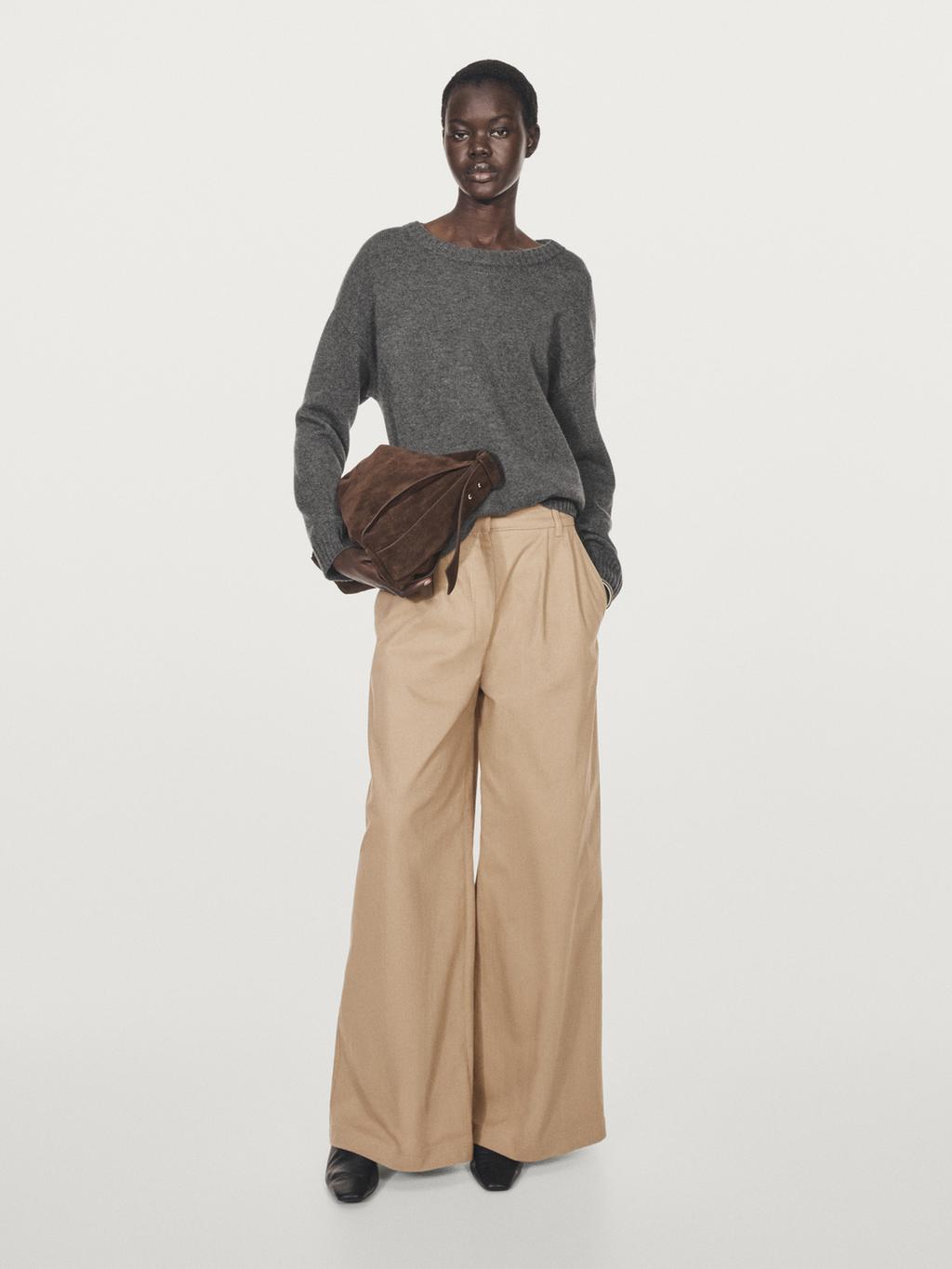 Wide-leg darted trousers