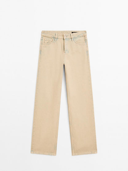 Mid-rise wide-leg cotton jeans