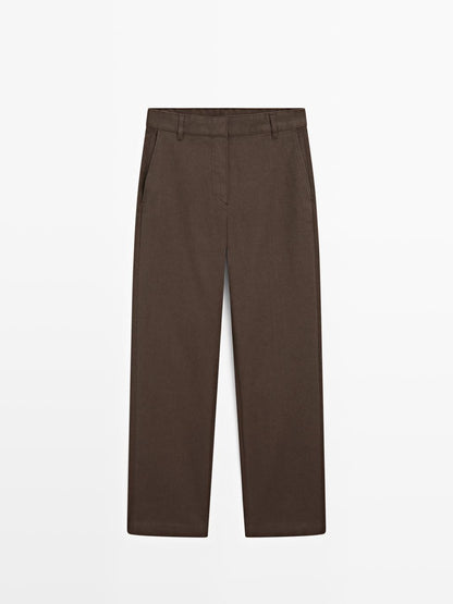 Straight-leg cotton blend trousers