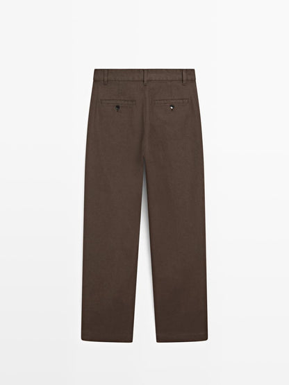 Straight-leg cotton blend trousers