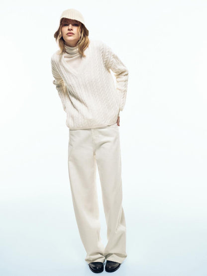 Textured wide-leg denim-effect trousers