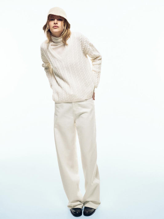 Textured wide-leg denim-effect trousers