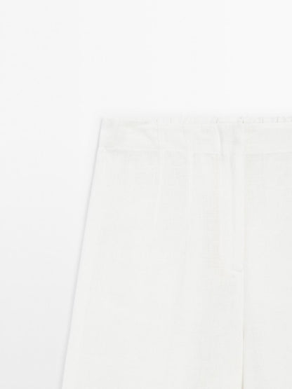 100% linen trousers with frayed detail