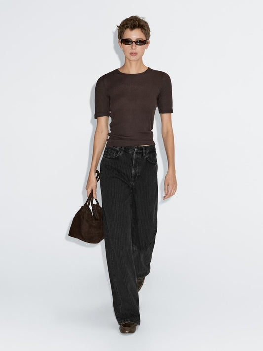 High-waist straight-leg jeans with striped detail