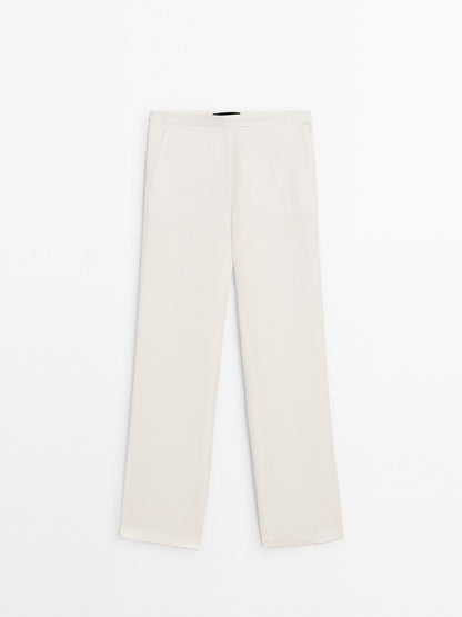 Straight fit flowing linen blend trousers