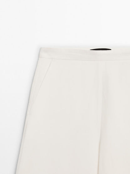 Straight fit flowing linen blend trousers