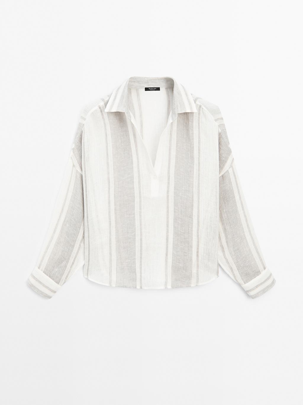 Flowing striped linen blend blouse