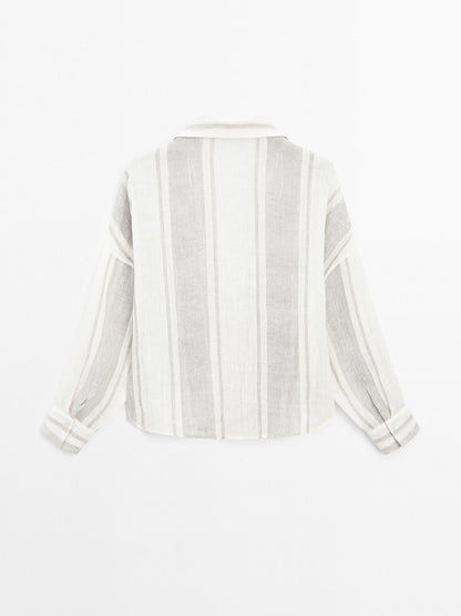 Flowing striped linen blend blouse