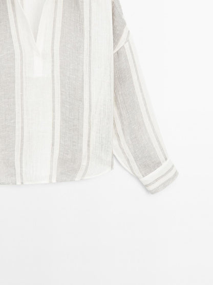 Flowing striped linen blend blouse