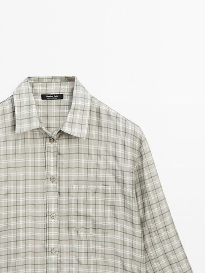Flowing 100% cupro check shirt