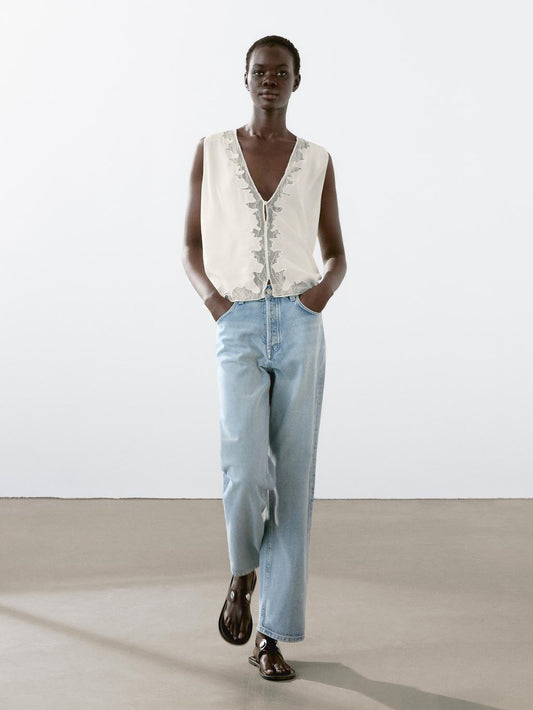 Flowing blouse with lace detail