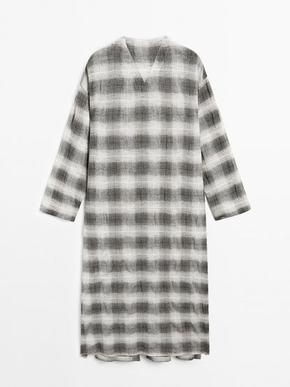 Long check tunic dress