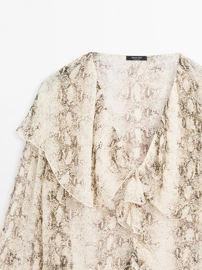 Snakeskin print blouse with ruffles