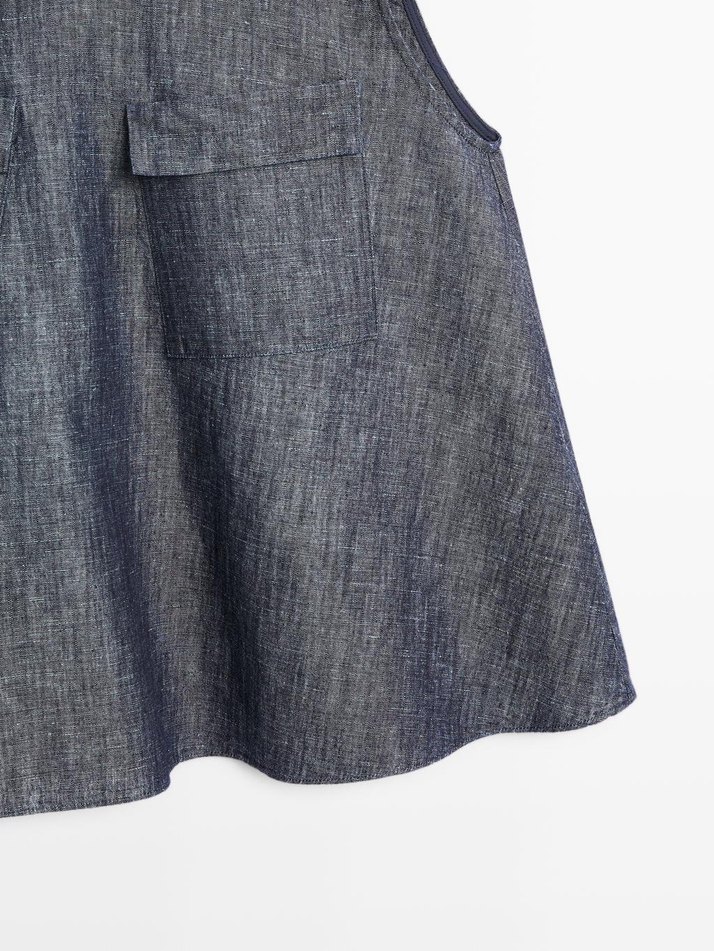 Cotton and linen denim blouse with pockets