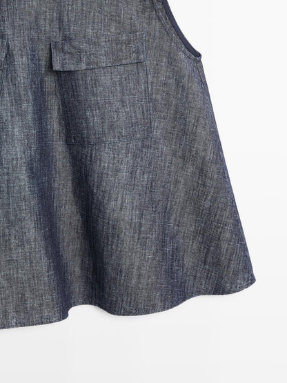 Cotton and linen denim blouse with pockets