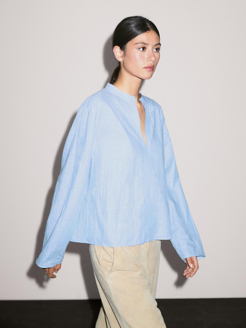 Linen blend blouse with seam details