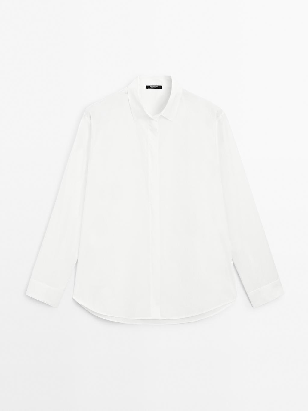 Poplin shirt with hidden buttons