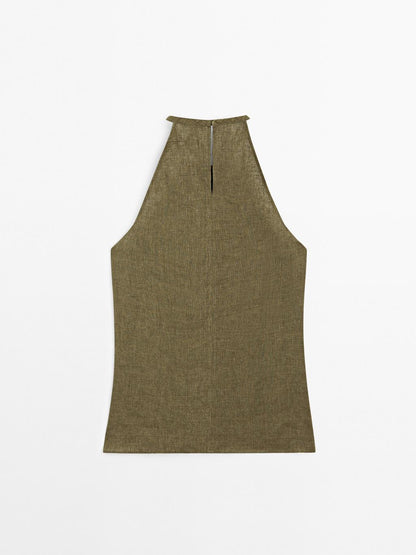 100% linen crossover halter top