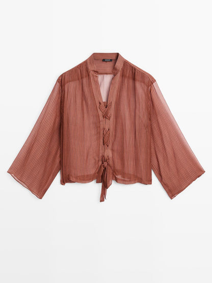 Semi-sheer shirt with tie detail