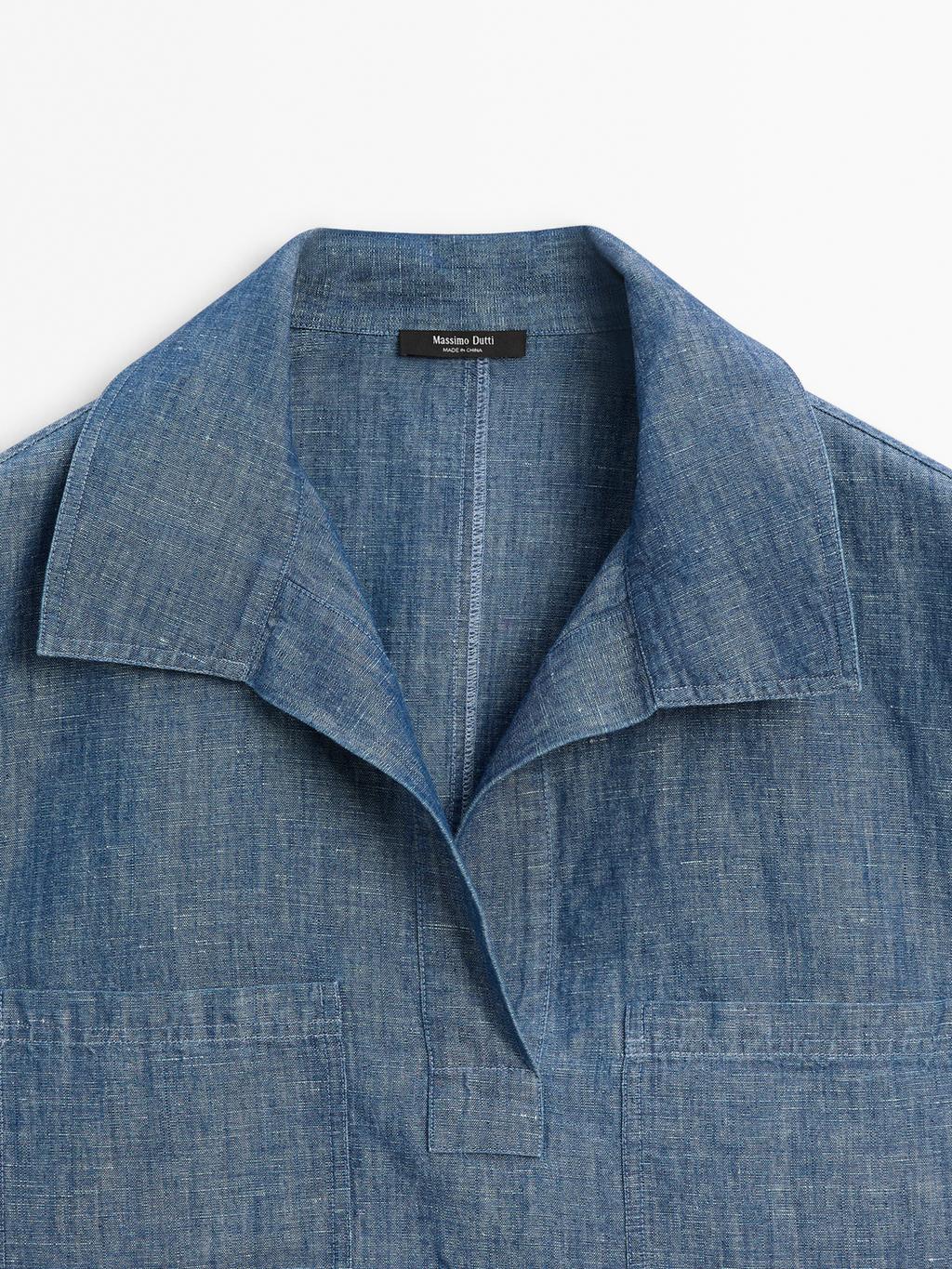 Short sleeve cotton and linen polo shirt