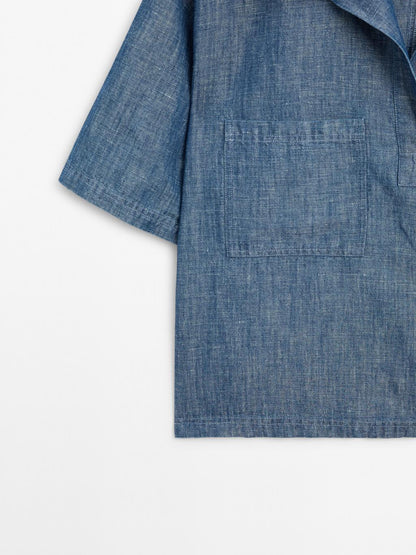 Short sleeve cotton and linen polo shirt