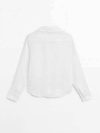 100% linen open collar shirt