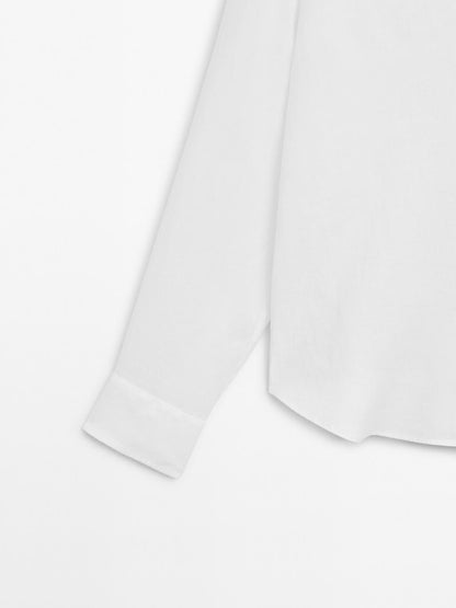 100% linen open collar shirt