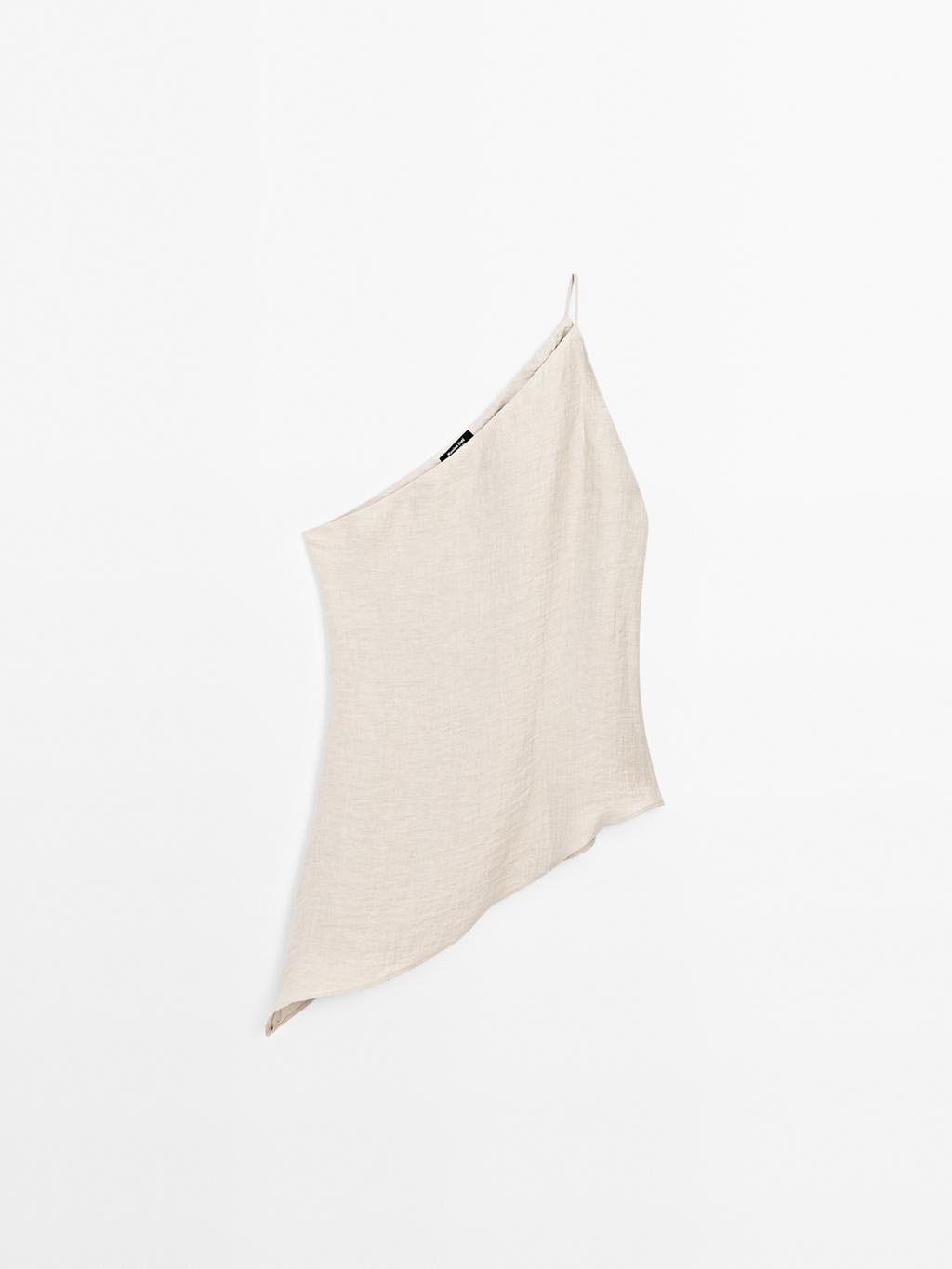 Lightweight asymmetric linen blend top