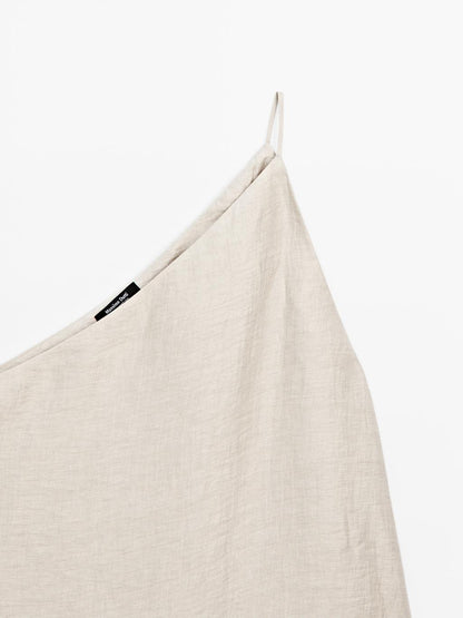 Lightweight asymmetric linen blend top