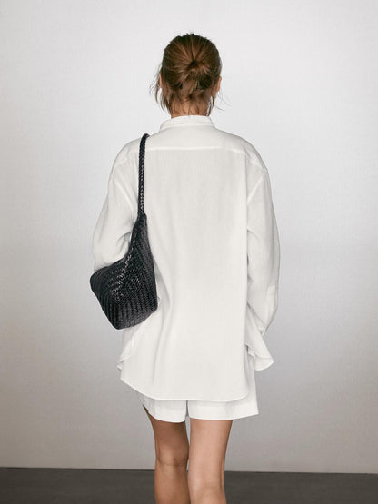 Linen blend shirt with thin pintucks