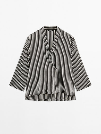 Striped cotton blend kimono