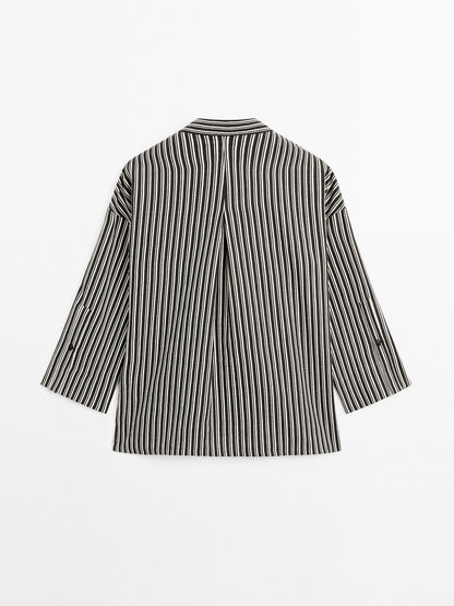 Striped cotton blend kimono