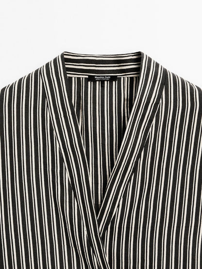 Striped cotton blend kimono