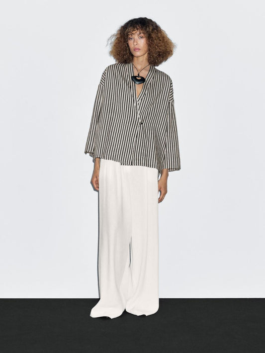 Striped cotton blend kimono