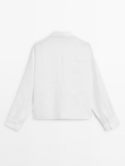 100% linen shirt with embroidered detail