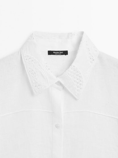 100% linen shirt with embroidered detail