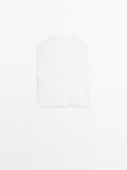 Linen blend crochet detail blouse