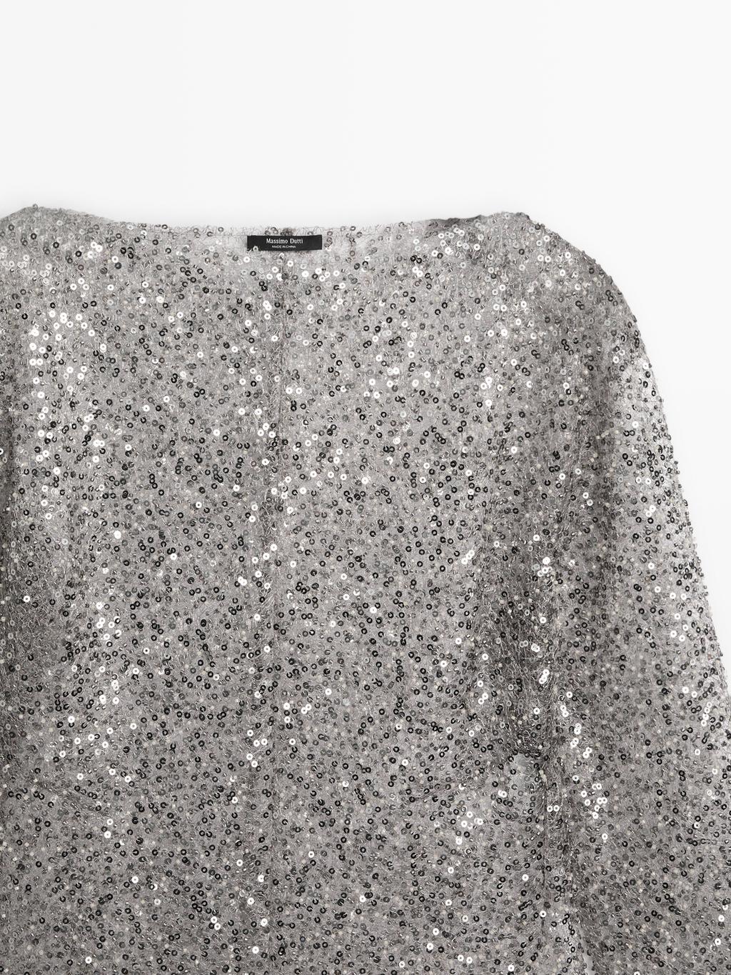 Sequinned blouse with cowl neck