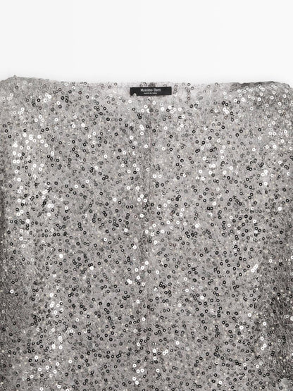 Sequinned blouse with cowl neck