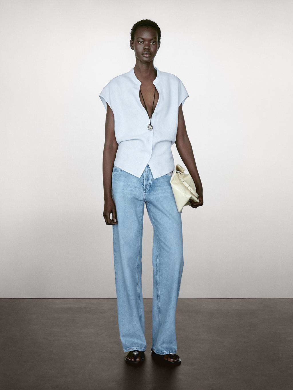 100% linen flowing blouse with open neck