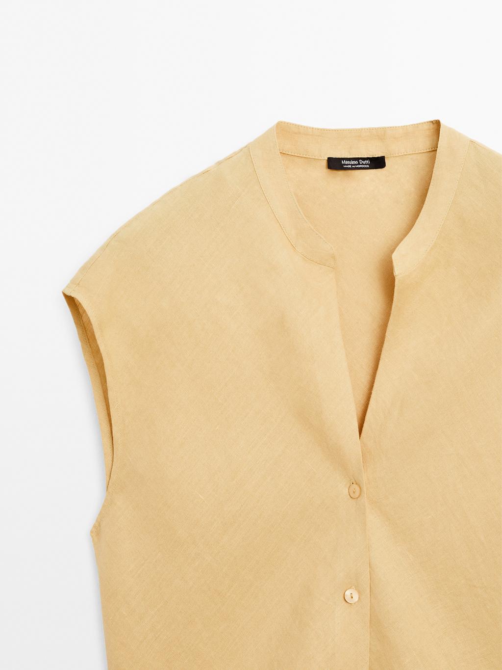 100% linen flowing blouse with open neck