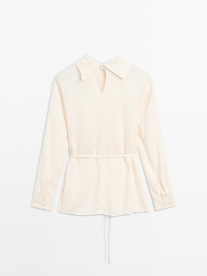 Long sleeve blouse with drawstring detail