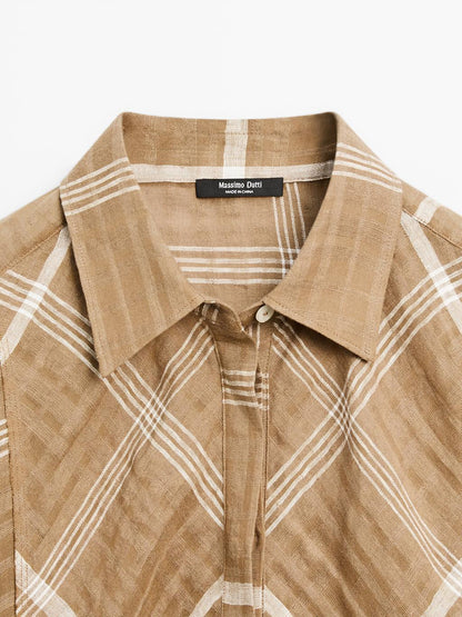 Flowing linen blend check shirt