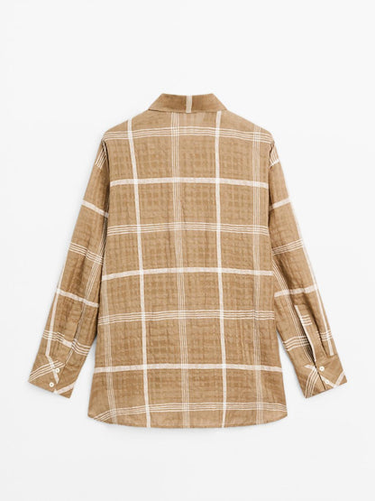 Flowing linen blend check shirt